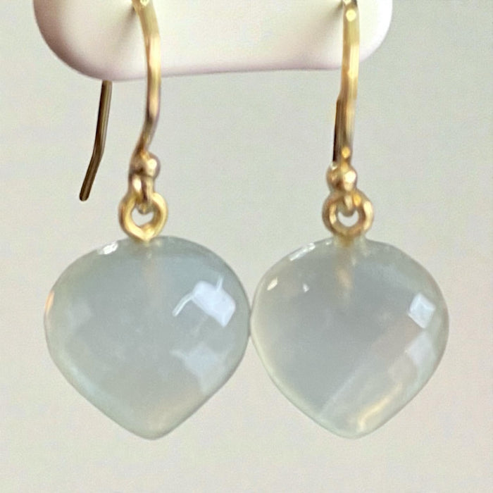 Grey Moonstone Gemstone Heart Dangle Earrings 14k Gold Fill