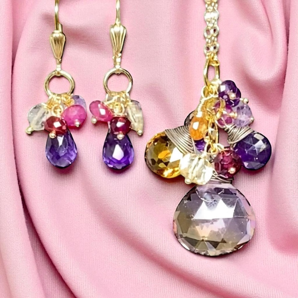 Ametrine Pendant Necklace Set and Amethyst Dangle Earrings - Doolittle