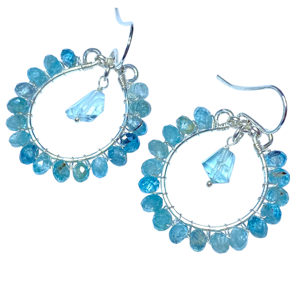 Aquamarine, Gem Blue Zircon Chandelier Hoop Earrings Sterling Silver - Doolittle