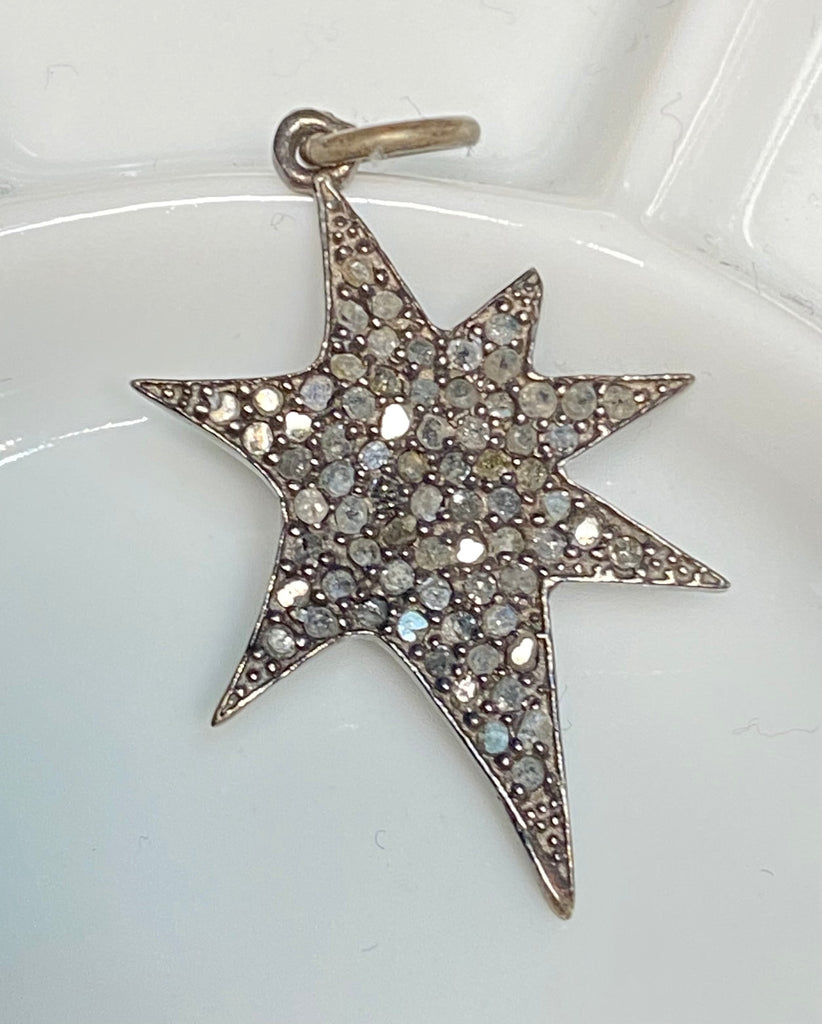 RESERVED for Mee - Pave Diamond Star Pendant, Oxidized Sterling Silver