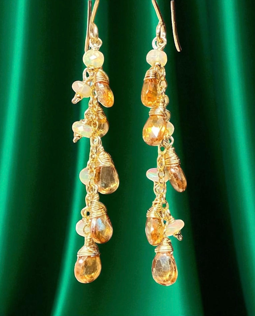 Golden Topaz and Ethiopian Opal Dangle Earrings Gold Fill 2