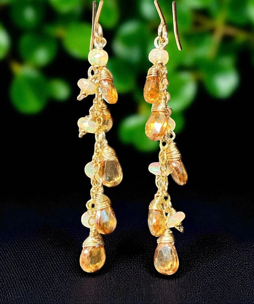 Golden Topaz and Ethiopian Opal Dangle Earrings Gold Fill 2
