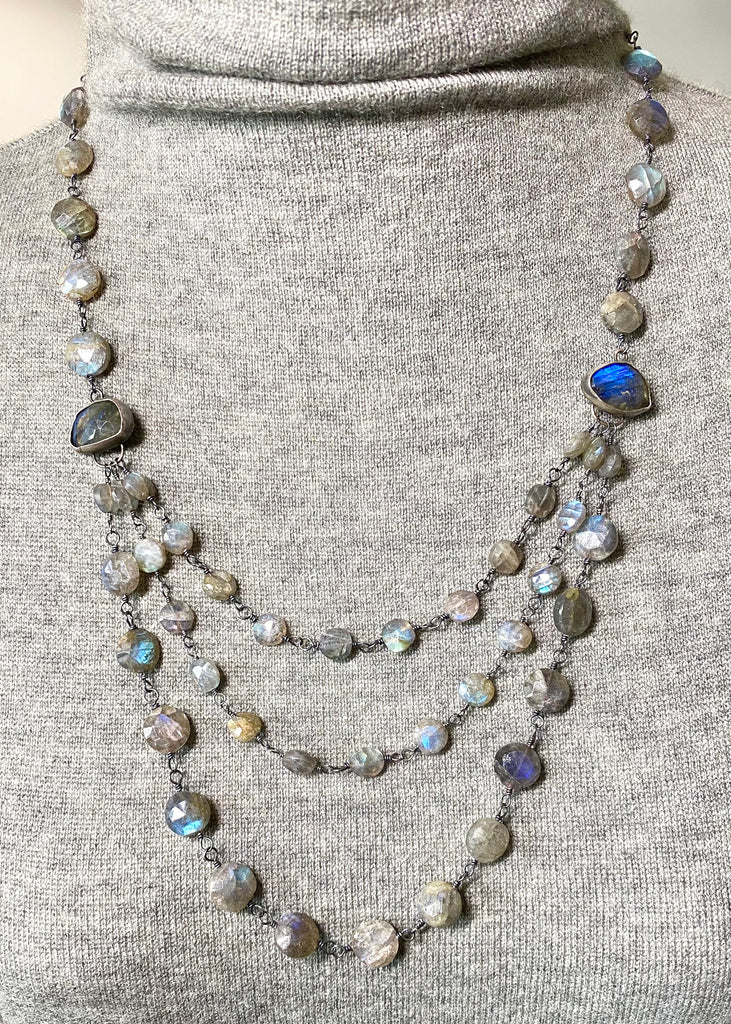 Labradorite Multi-strand Necklace Oxidized Sterling Silver