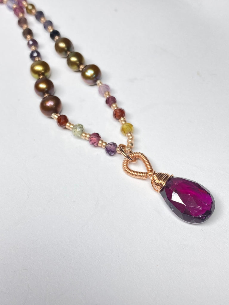 Rhodolite Garnet and Pearl Silk Knotted Necklace 2