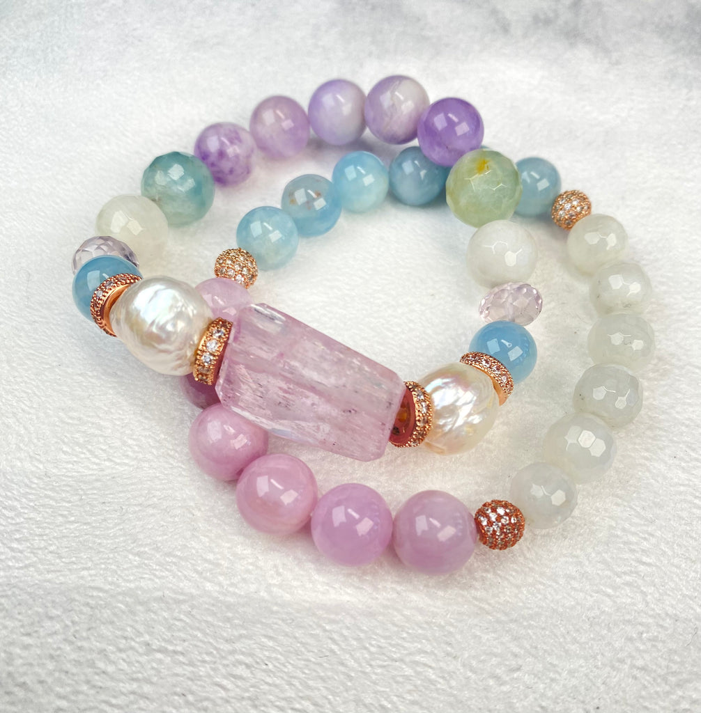 Aquamarine, Kunzite, Moonstone Stacking Stretch Bracelet - Doolittle