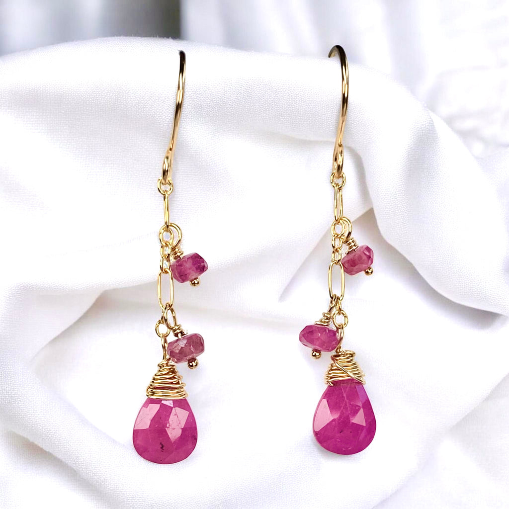 Pink Sapphire & Moonstone Necklace and Earrings Set, 14k Gold Fill