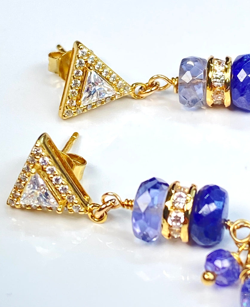 Tanzanite Long Tassel Dangle Earrings Gold Fill
