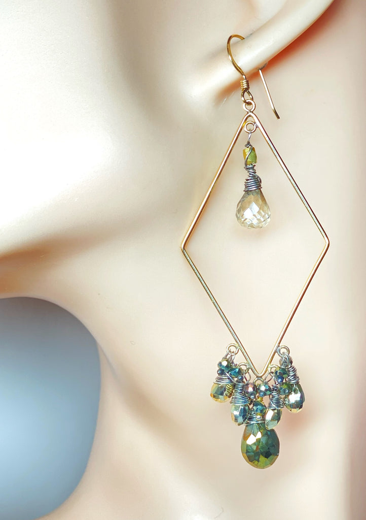 Mixed Metal Statement Hoop Earrings Pyrite Spinel Gemstones Gold Fill
