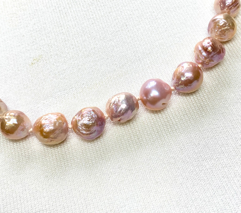 Blush Pink Metallic Edison Pearl Silk Knotted Necklace