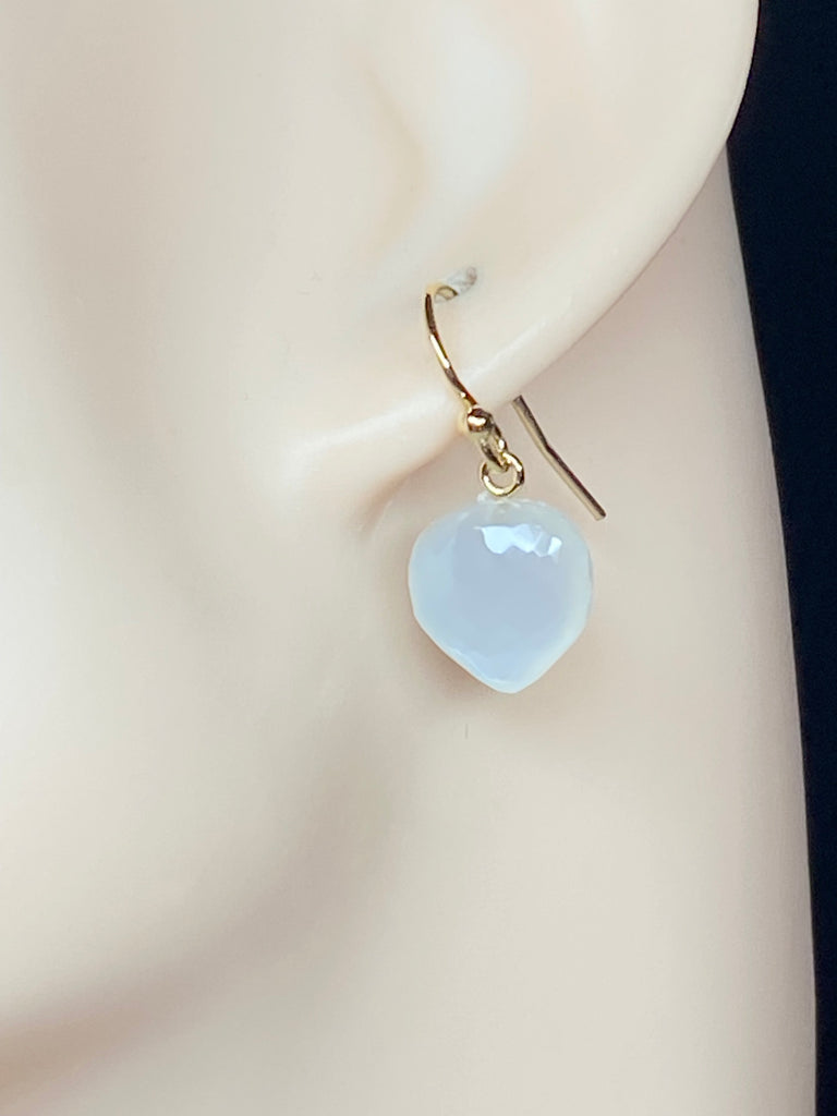 White Moonstone Gemstone Heart Dangle Earrings 14k Gold Fill