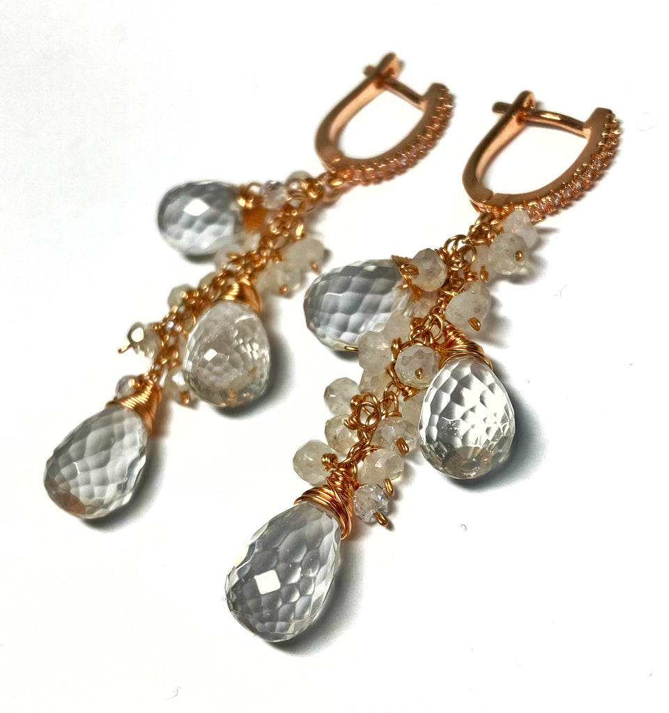 Crystal Quartz Rose Gold Bridal Wedding Earrings