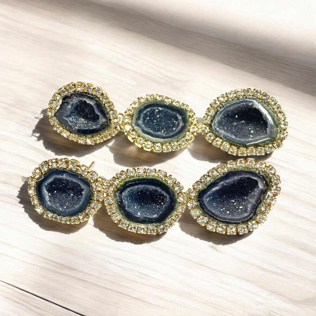 Black Tabasco Geode Triple Dangle Earrings