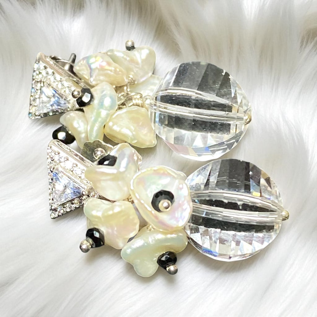 Clear Crystal Quartz Wedding Earrings Sterling Silver Black Spinel Post Earrings