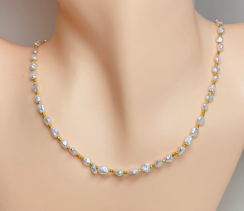 Dainty Keishi Pearl Choker Necklace — 14kt Gold Fill Layering Necklace