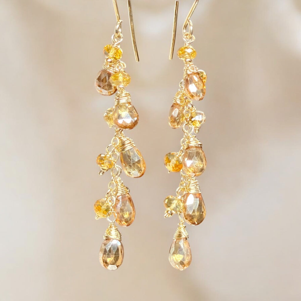 Golden Topaz and Citrine Dangle Earrings Gold Fill