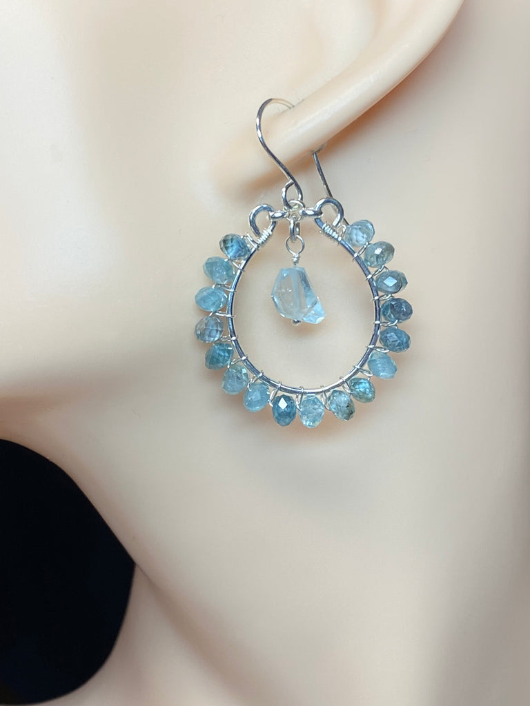 Aquamarine, Gem Blue Zircon Chandelier Hoop Earrings Sterling Silver - Doolittle