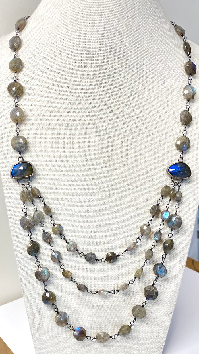 Labradorite Multi-strand Necklace Oxidized Sterling Silver