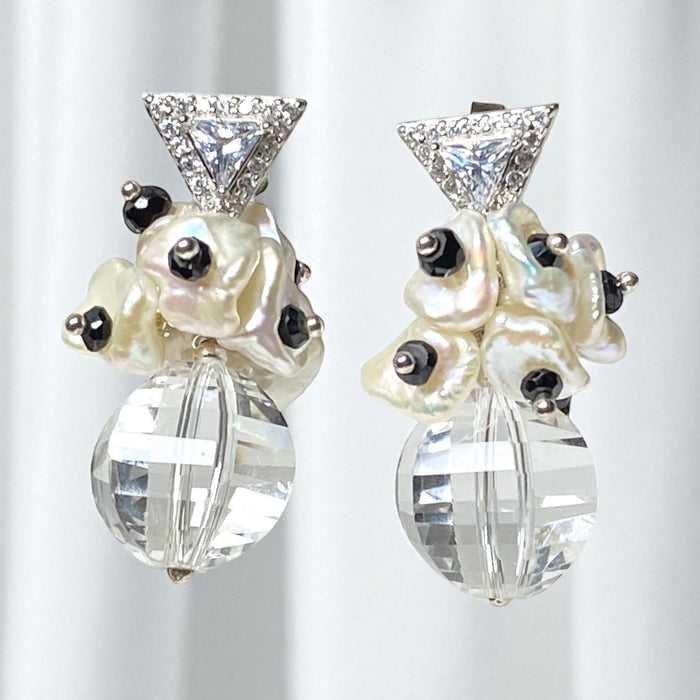 Clear Crystal Quartz Wedding Earrings Sterling Silver Black Spinel Post Earrings