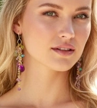 Gemstone Dangle Earrings - Moss Aquamarine, Amethyst, Violet Quartz - Doolittle