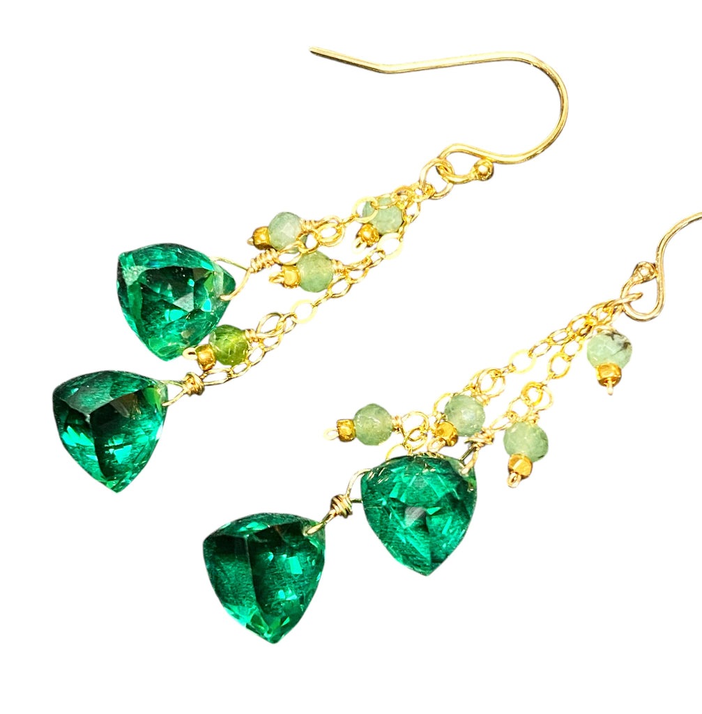 Natural Emerald Dangle Earrings Gold Fill