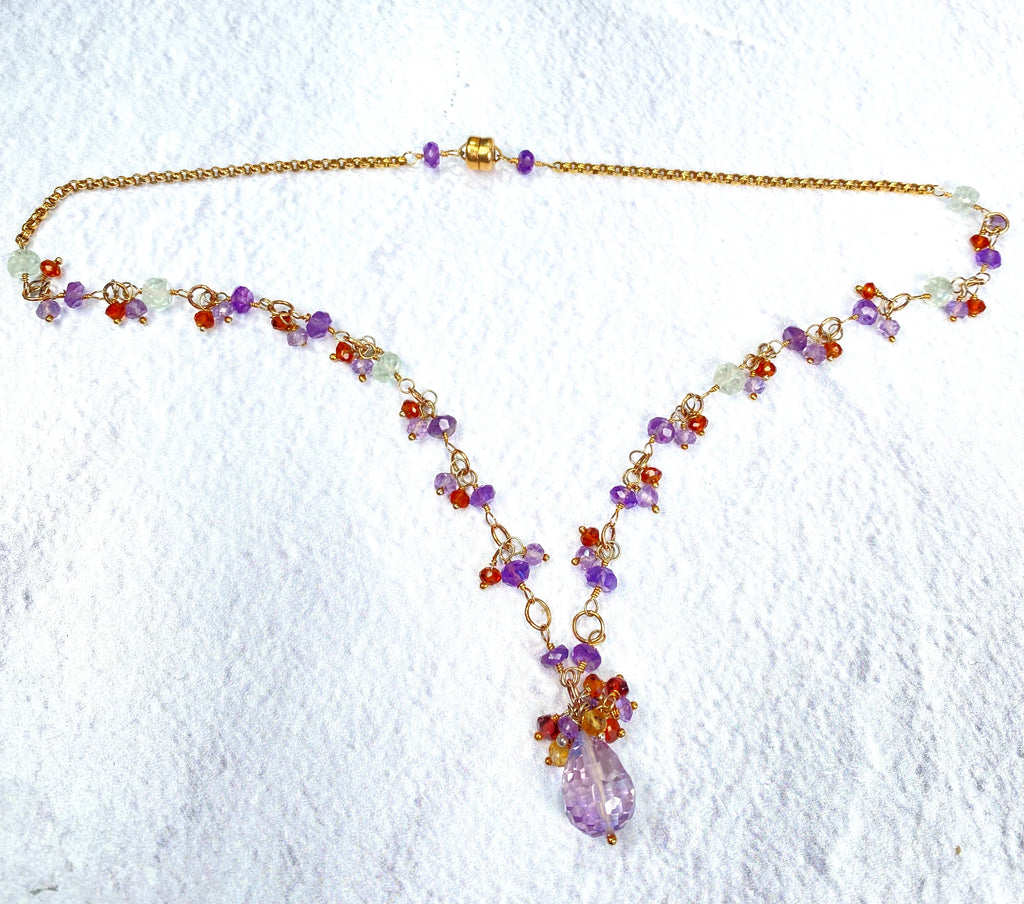 Pink Amethyst & Citrine Pendant Necklace in 14kt Gold Fill