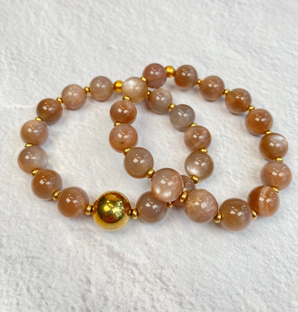 Chocolate Moonstone Stretch Bracelet Set of 2 with Gold Fill