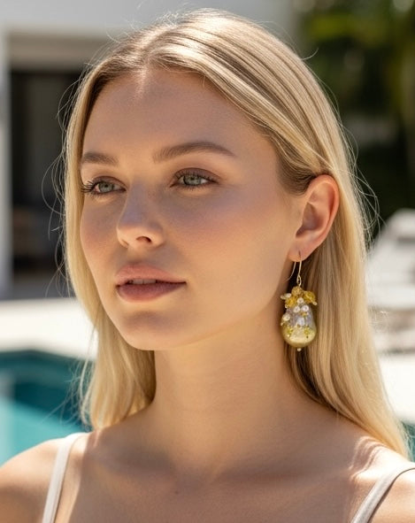Citrine and Pond Slime Baroque Pearl Earrings Gold Fill