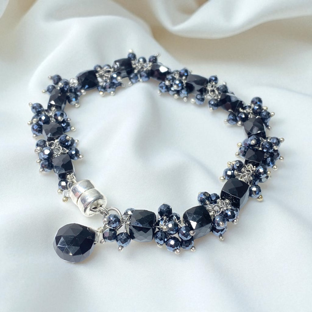 Black Spinel Cluster Bracelet Sterling Silver