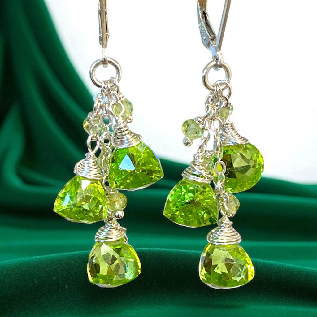 Peridot and Quartz Dangle Earrings Sterling Silver
