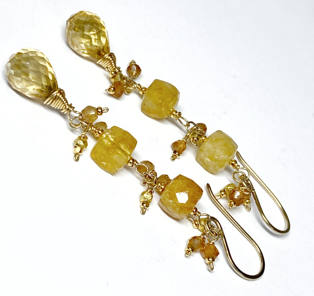 Long Citrine Dangle Earrings Gold Fill or Sterling Silver