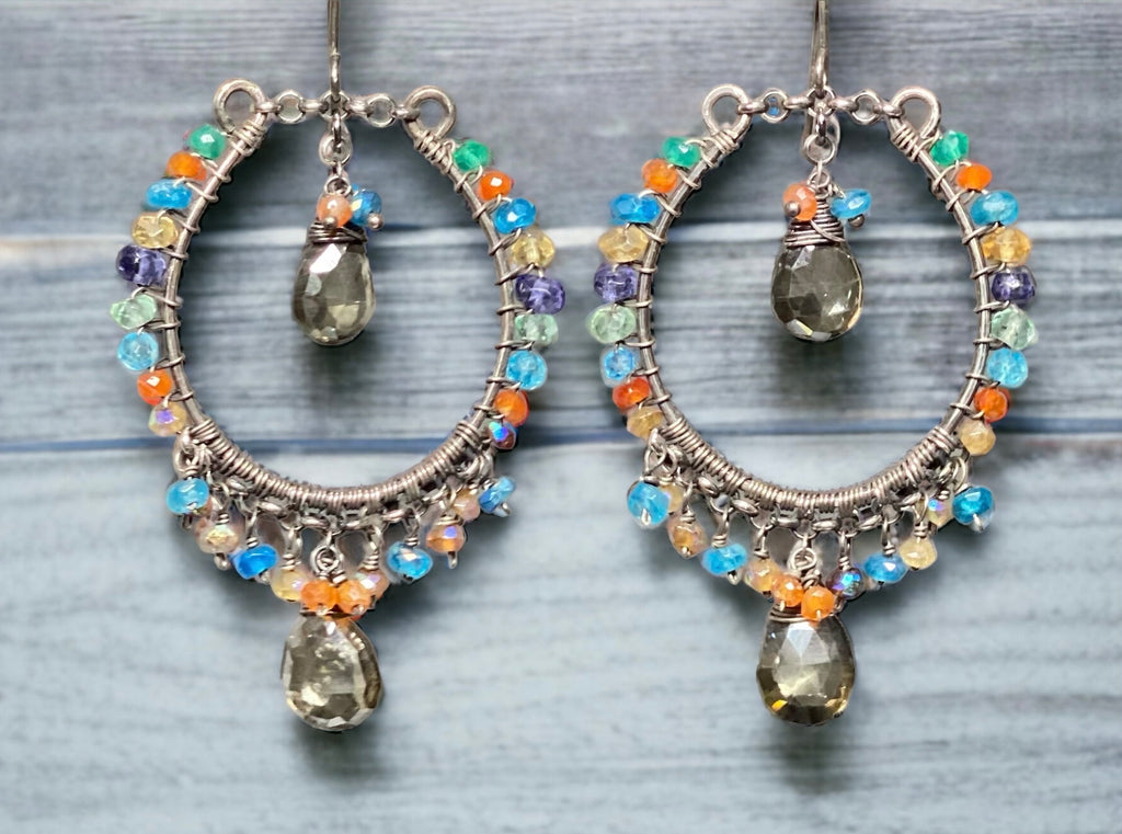 Statement Multi Gemstone Hoop Earrings