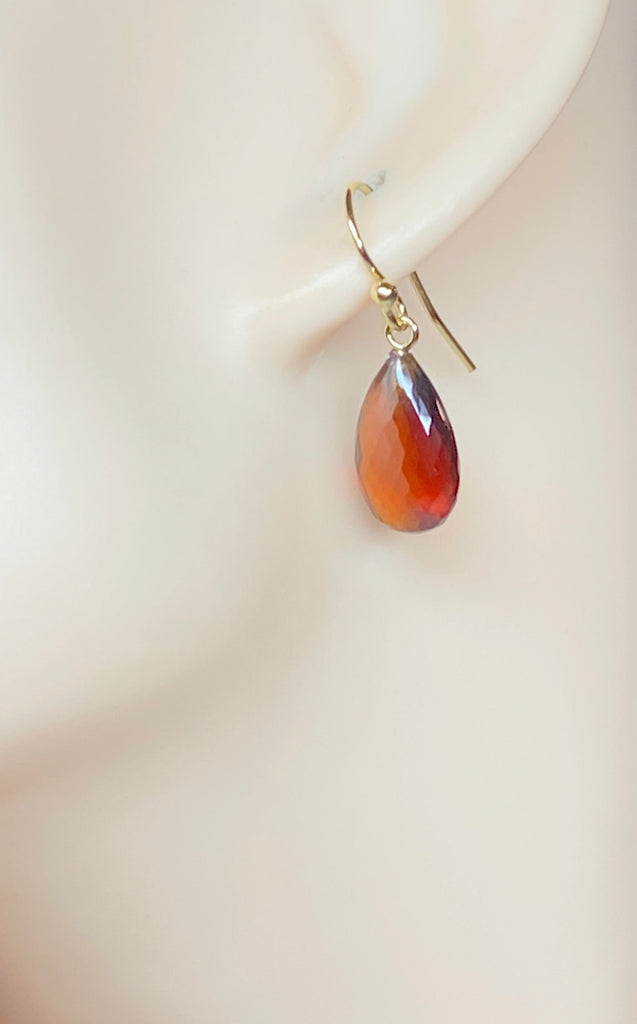 AAA Spessartine Garnet Faceted Pear Briolette Dangle Earrings 14k Gold Fill