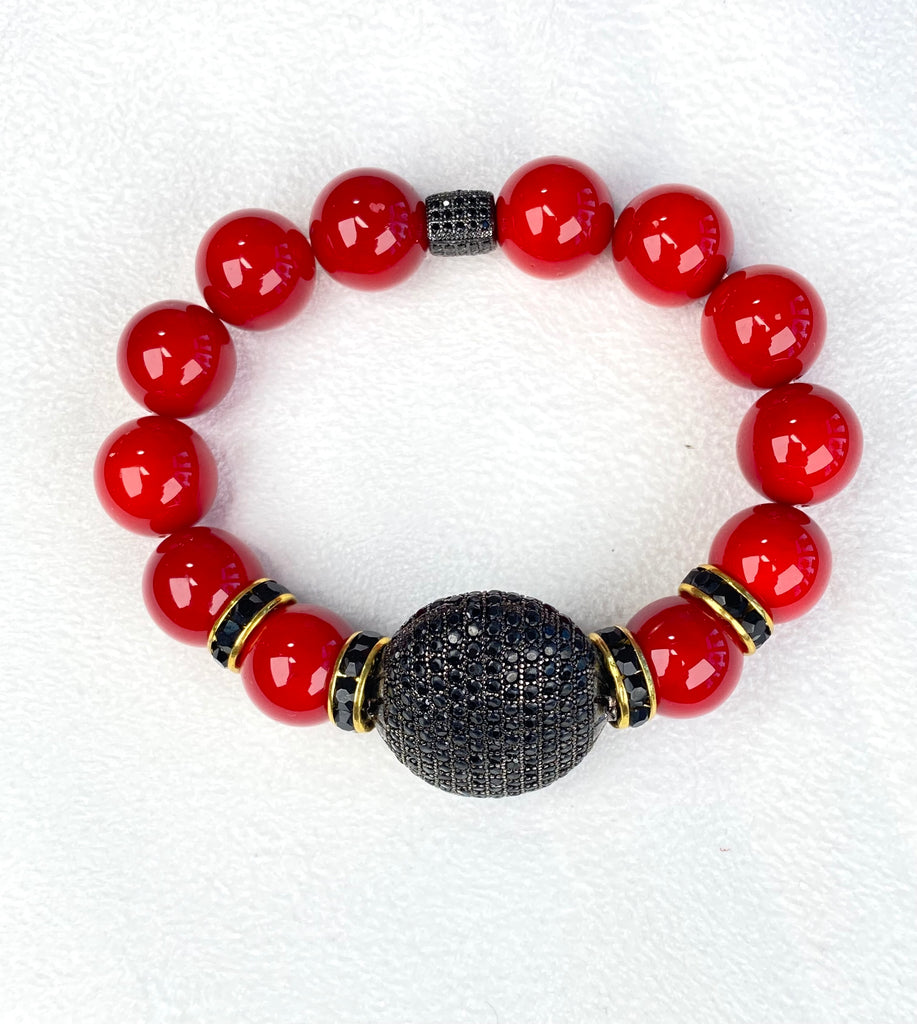 Red and Black Pave Bead Stretch Layering Bracelet - Doolittle