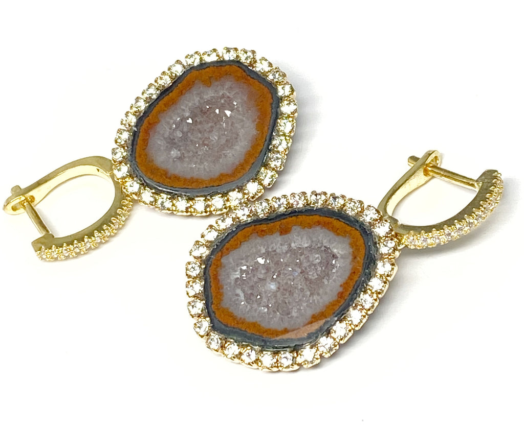 Grey Russet Tabasco Geode Druzy Earrings Diamond Style Dangle Earrings