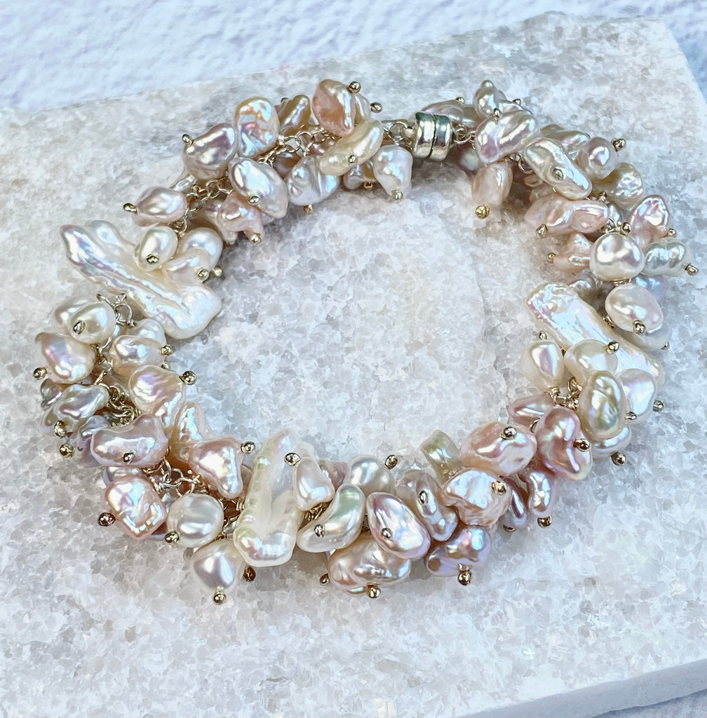 Sterling Silver and Keishi Pearl Wedding Bracelet