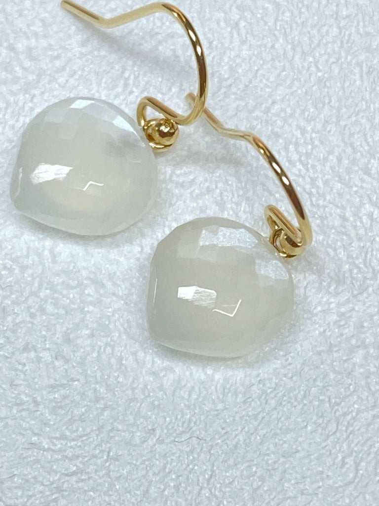 White Moonstone Gemstone Heart Dangle Earrings 14k Gold Fill