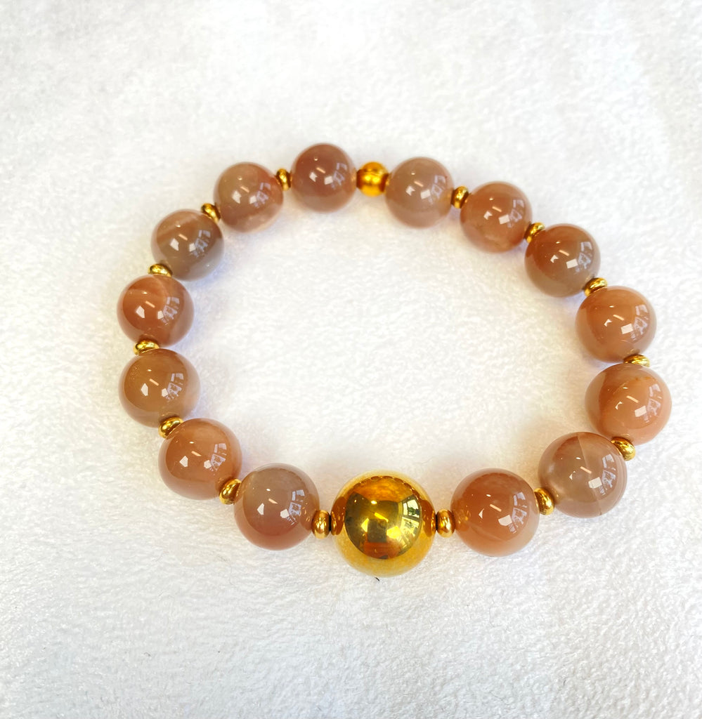 Chocolate Moonstone Stretch Bracelet Set of 2 with Gold Fill