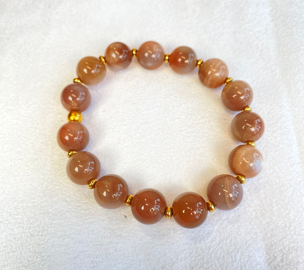 Chocolate Moonstone Stretch Bracelet Set of 2 with Gold Fill