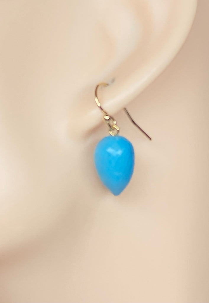 Turquoise Micro Faceted Briolette Long Drop Earrings 14k Gold Fill