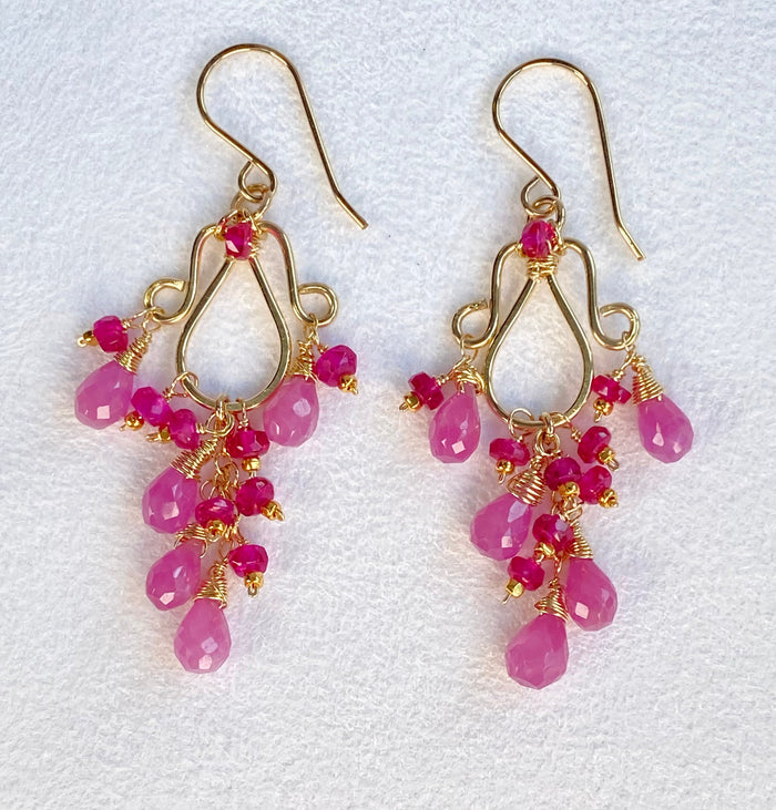 Pink Sapphire and Ruby Chandelier Earrings in Gold Fill - Doolittle