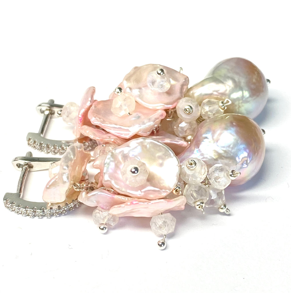 Blush Keishi Pearl Cluster Wedding Earrings Sterling Silver 2