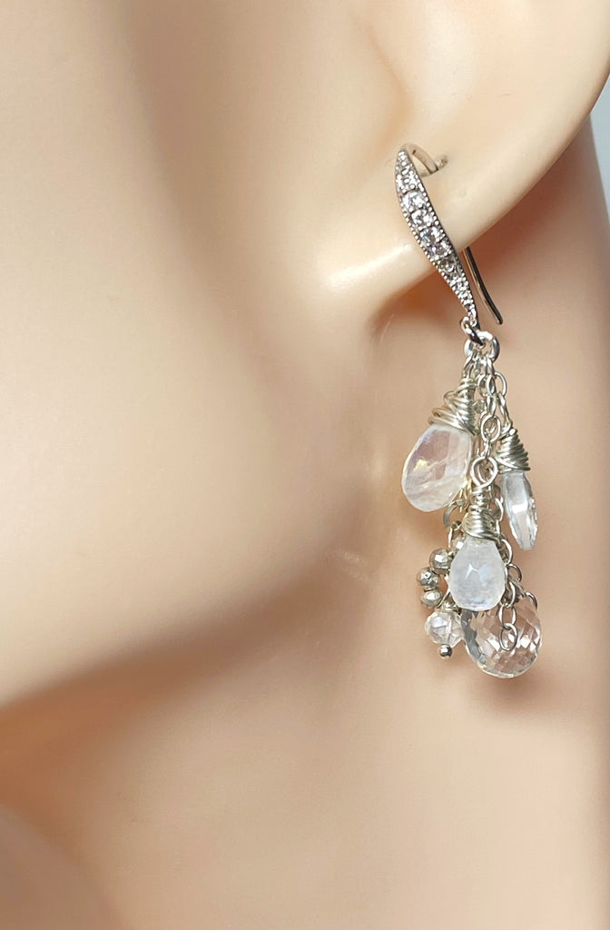Crystal Quartz Dangle Earrings Sterling Silver Moonstone