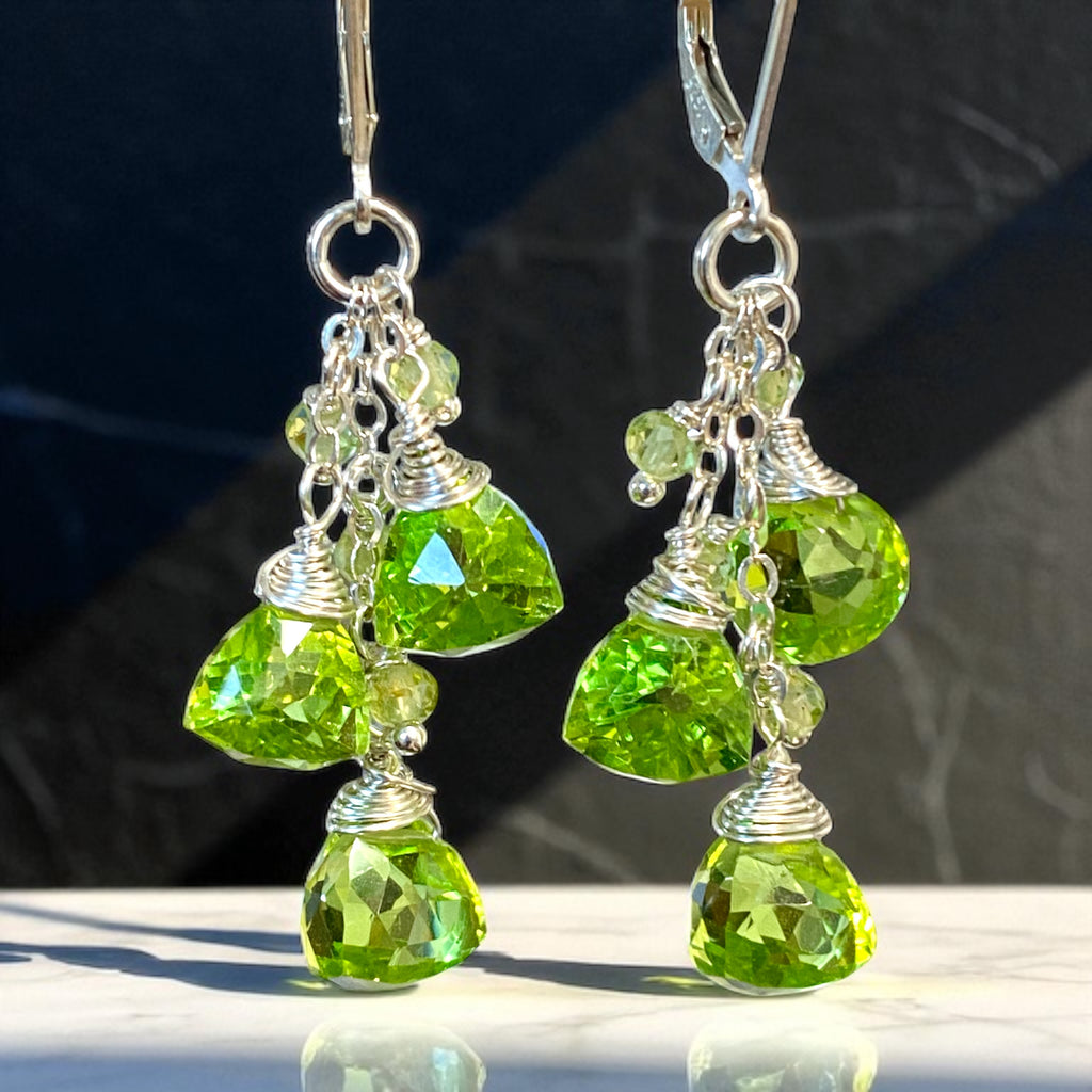 Peridot and Quartz Dangle Earrings Sterling Silver
