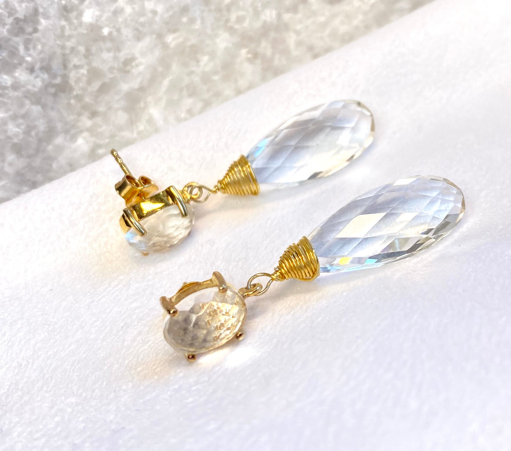 Clear Crystal Quartz Drop Earrings