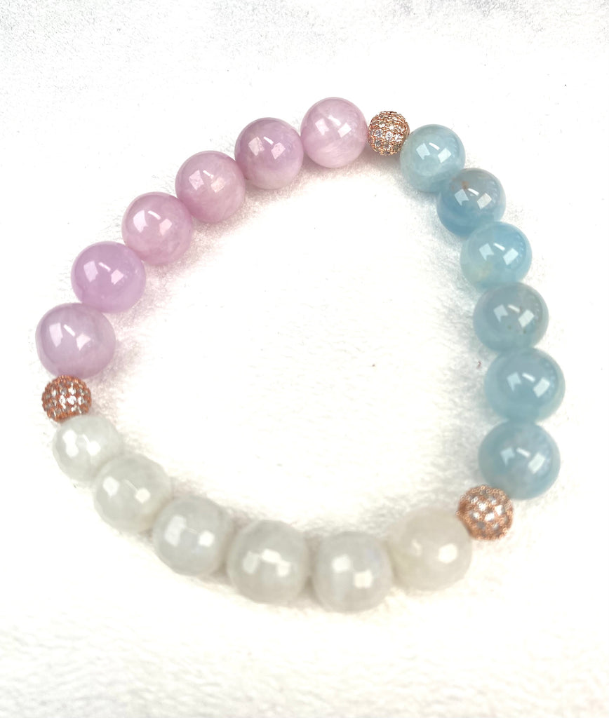 Aquamarine, Kunzite, Moonstone Stacking Stretch Bracelet - Doolittle