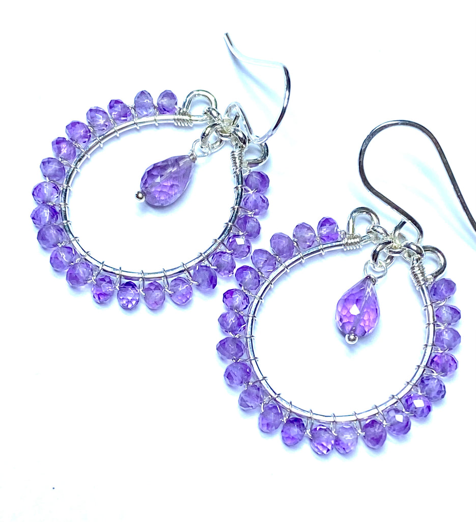 Lavender Pink Amethyst Chandelier Hoop Earrings Sterling Silver - Doolittle