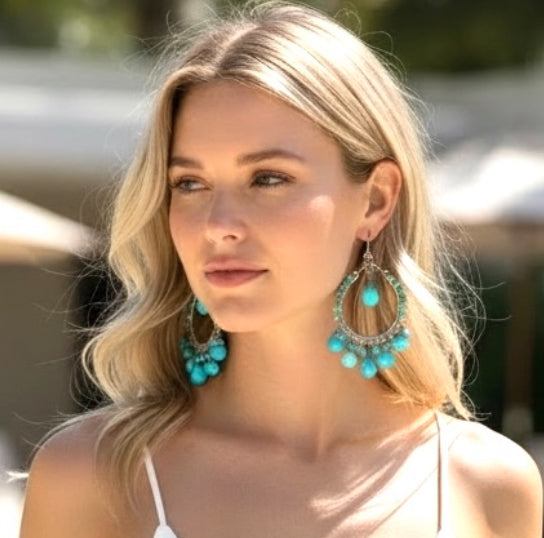 Arizona Turquoise Oxidized Sterling Silver Hoop Earrings