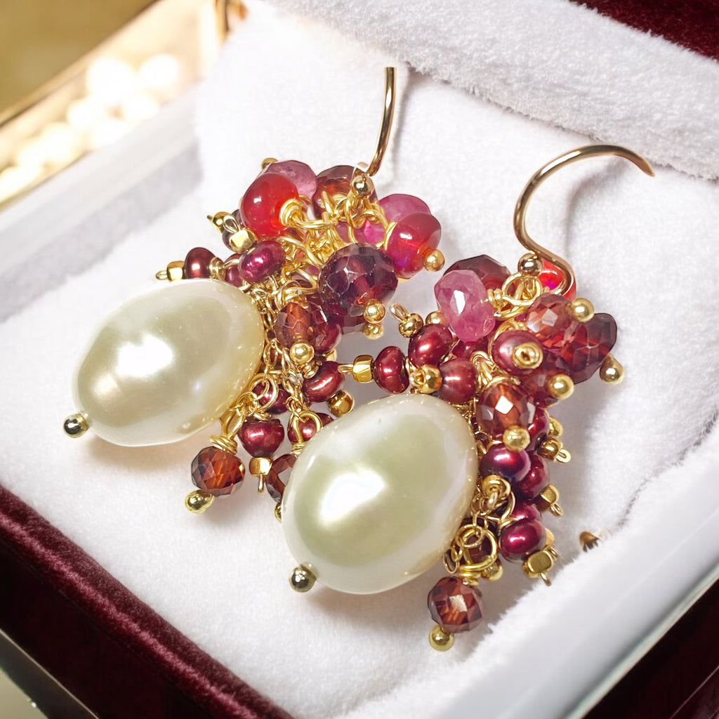 Red, White, Sapphire, Opal and Pearl Earrings 2