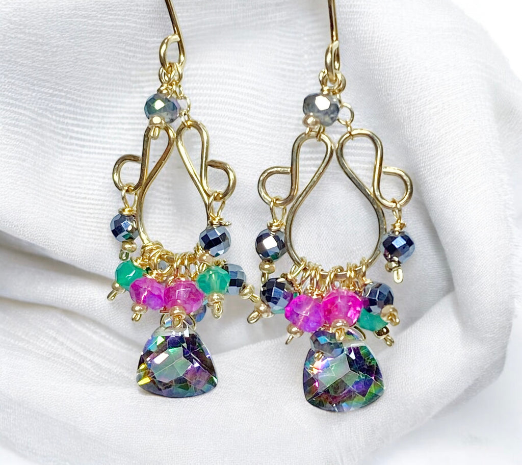 Mystic Topaz Chandelier Earrings Gold Fill and Rose Gold Fill