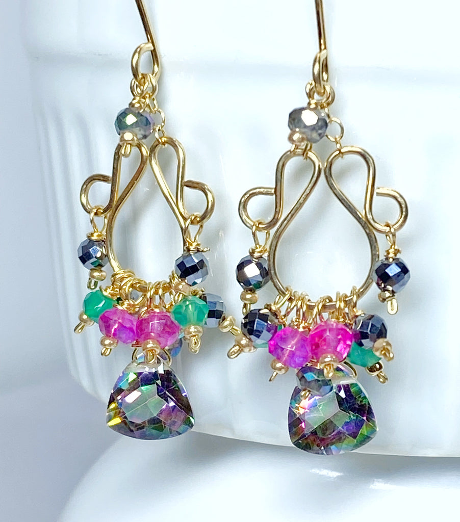 Mystic Topaz Chandelier Earrings Gold Fill and Rose Gold Fill